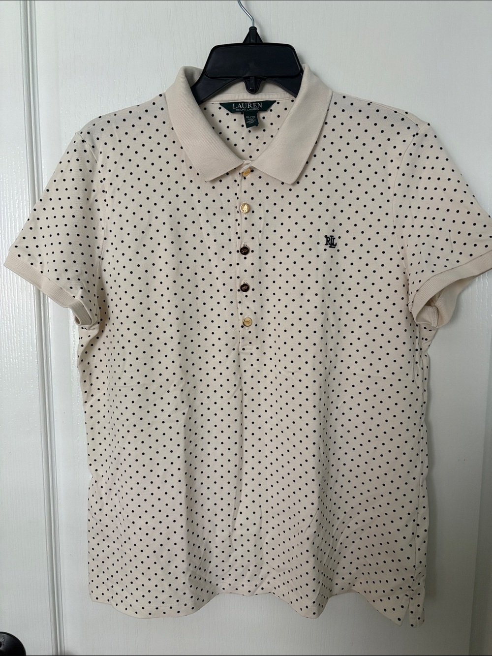 Lauren Ralph Lauren Cream golf Polo with Black Polka Dots XL